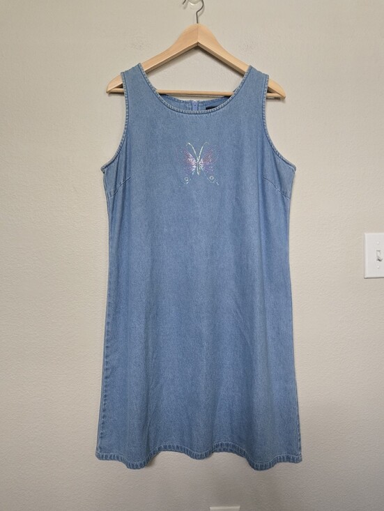 CB casual Dresses & Skirts - Vintage 90s Denim Mini Dress Butterfly Rhinestone Size Large